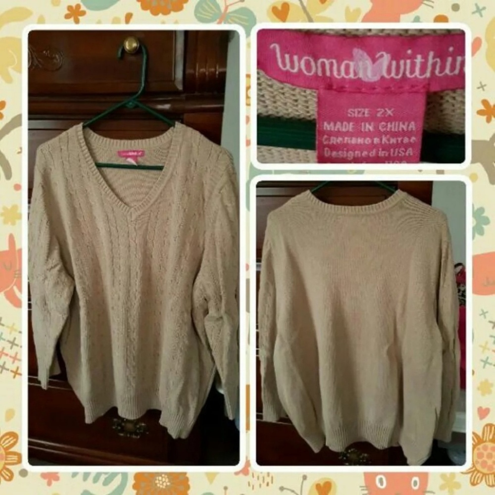Woman's Tan V Neck Sweater Size 2X